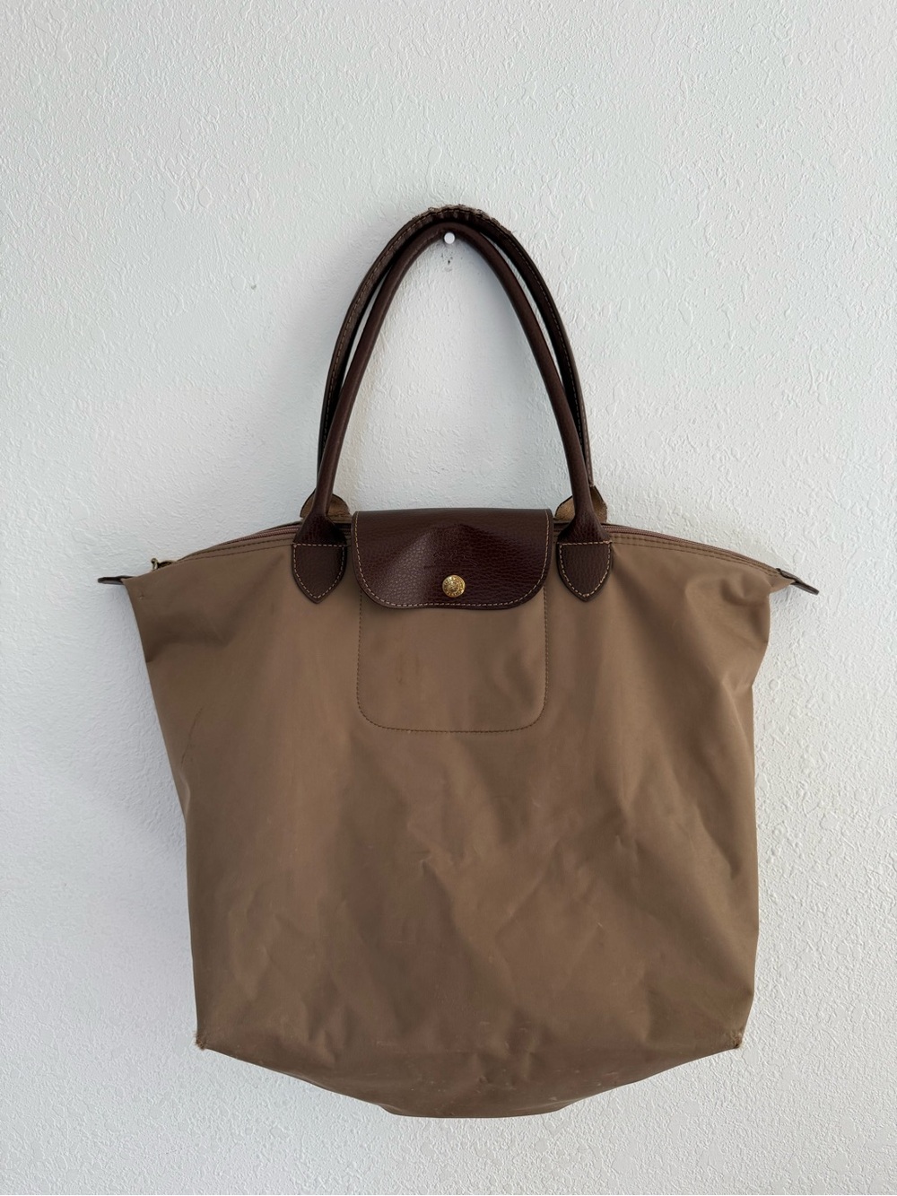 Longchamp Le Pliage Tote Bag in Taupe and Dark Brown Medium